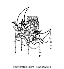 Owl and crescent moon illustration