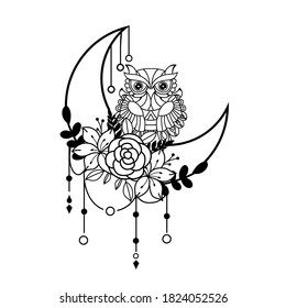 Owl and crescent moon illustration