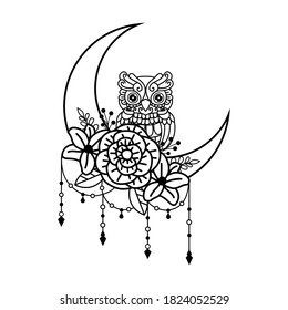 Owl and crescent moon illustration