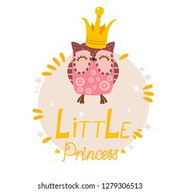 owl with a crown, sticker or print for children