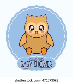owl cute animal cartoon baby shower card icon. Colorful and flat design. Vector illustration