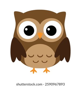 Owl cute childish cartoon illustration. Vector owl isolated on white background