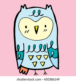 Owl cute Colorful stripes vector Doodle 