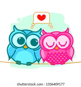 owl cute falling in love illustration for kids t-shirt,story book,children cover book,comic,animation and others
