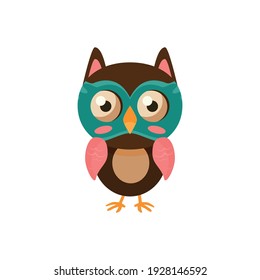 Owl. Cute and funny. Wild forest bird. Flat vector icon isolated on white background.