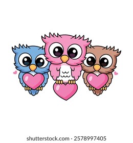 owl cute owl is holding or perched on a pink heart