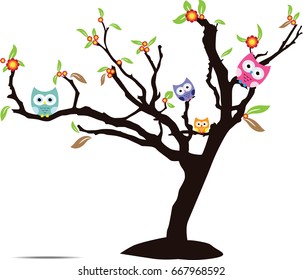 owl cute on the dried tree and in vector