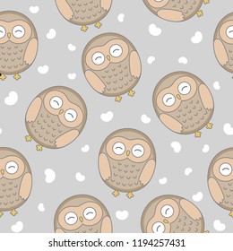 Owl cute seamless pattern background, cartoon vector illustration