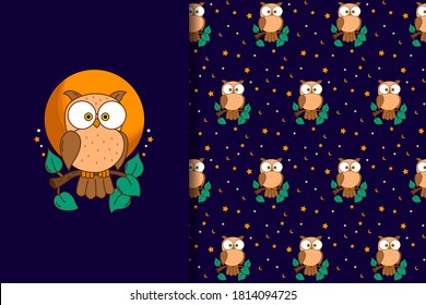 Owl Cute Vector Illustration Seamless Pattern
