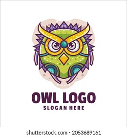owl cyborg cartoon logo vector