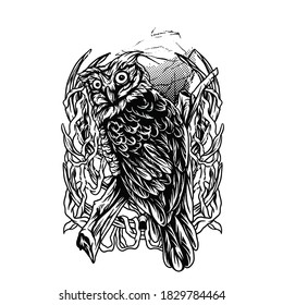 Owl darkness Ilustration For merchandise Product. Dark Artwork Illustration