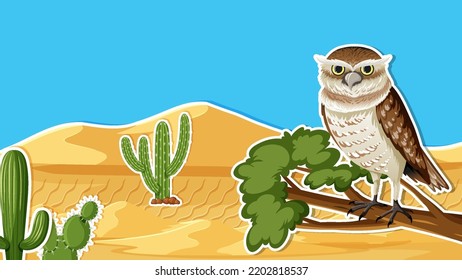 An owl in desert background illustration