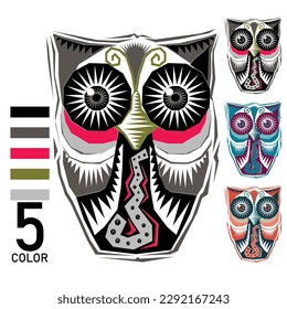 Owl design, colorful linear graphics, five colors, ready to be separated and printed on T-shirts or any other items