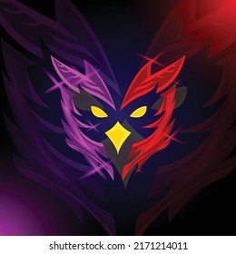 owl design in fiery red and purple color