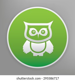 Owl design icon on green button, clean vector
