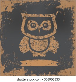 Owl design on old paper background,vector