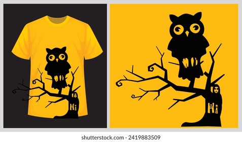 Owl with devil T-shirt design, Unique modern t-shirt vector, Halloween shirt design, Ready for print