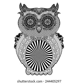 Owl Doodle Art Black and White 