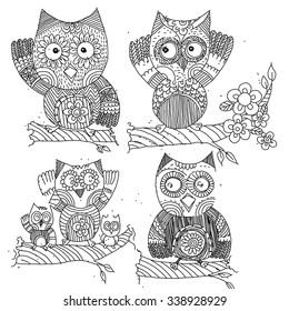 Owl Doodle Art Line Vector