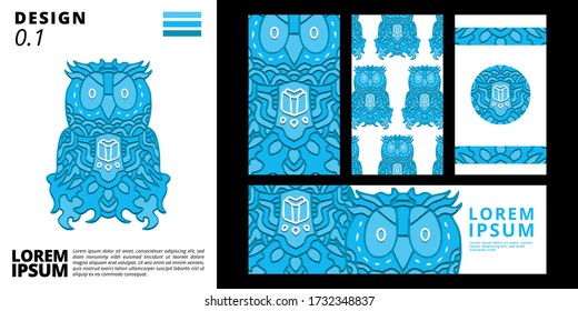 Owl doodle background pattern set with dummy text for poster, web design, landing page, social media story, and print material.