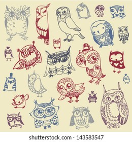 Owl Doodle Collection - hand drawn - vector