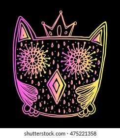 owl doodle with crown. hand drawn. sketchy
