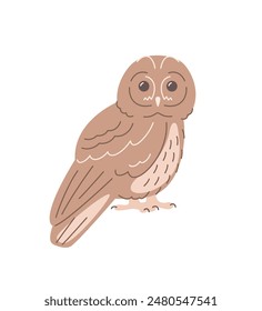 Owl doodle hand drawn character. Cute forest bird in linear cartoon style. Editable stroke illustration