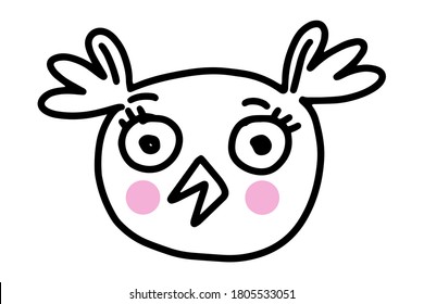 Owl doodle. Hand drawn lines cartoon vector illustration isolated on white background.