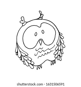 Owl in doodle style isolated on white background. Coloring. Logo. Vector outline illustration. Beauty element for design. Coloring pages for children and adults.