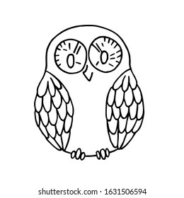 Owl in doodle style isolated on white background. Coloring. Logo. Vector outline illustration. Beauty element for design. Coloring pages for children and adults.