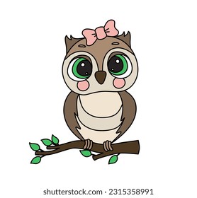 Owl Doodle Vector color illustration Isolated on white background