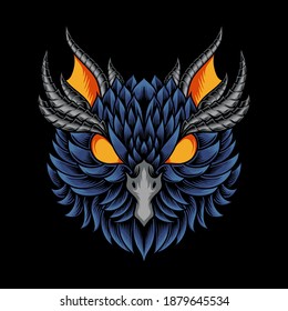 Owl dragon head vector illustration