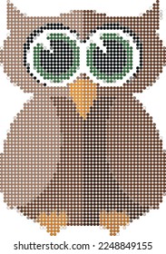 Owl, drawn in circles in the style of pixel art. Vector file for designs.