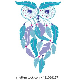 owl Dream - catcher - illustration, vector