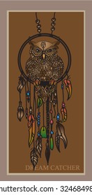 Owl & Dream Catcher. Vector illustration.
