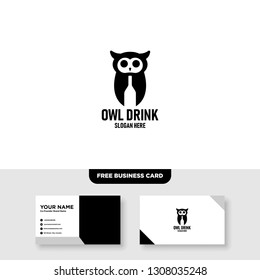 Owl Drink Logo Vector Template, Free Business Card Mockup