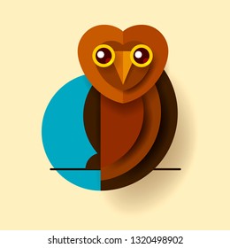 Owl Or Eagle-owl Bird Vector Isolated Icon. 
