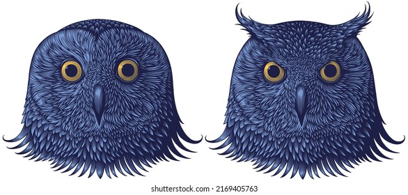 Owl and eagle-owl. Editable hand drawn illustration. Vector vintage engraving. 8 EPS