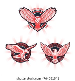 Owl and eagles badge design set