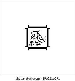 owl eating flower buds vector logo design