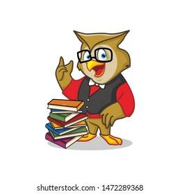 owl education with book mascot logo template design