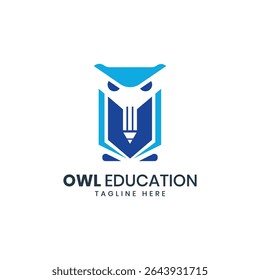 owl education logo design creative modern minimal concept owl pencil book knowledge learning 