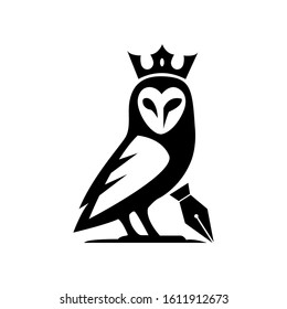 Owl education logo. Emblem design on white background. Owl logo use crown on the head. Owl With Crown Vector Logo Design Inspirations