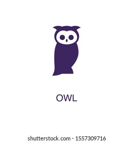 Owl element in flat simple style on white background. Owl icon, with text name concept template