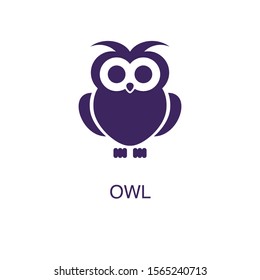 Owl element in flat simple style on white background. Owl icon, with text name concept template