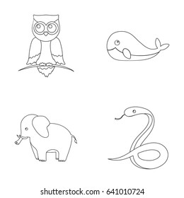 Owl, elephantism,snake, whale.Animal set collection icons in outline style vector symbol stock illustration web.