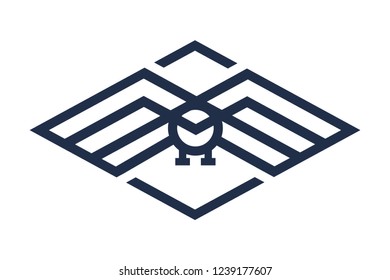 Owl emblem in geometric hipster style. Vector line logo.