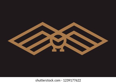 Owl emblem in geometric hipster style. Vector line logo.