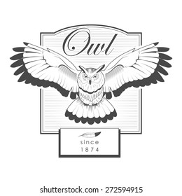 Owl engraving label logo