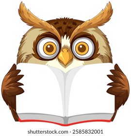 An owl engrossed in reading an open book